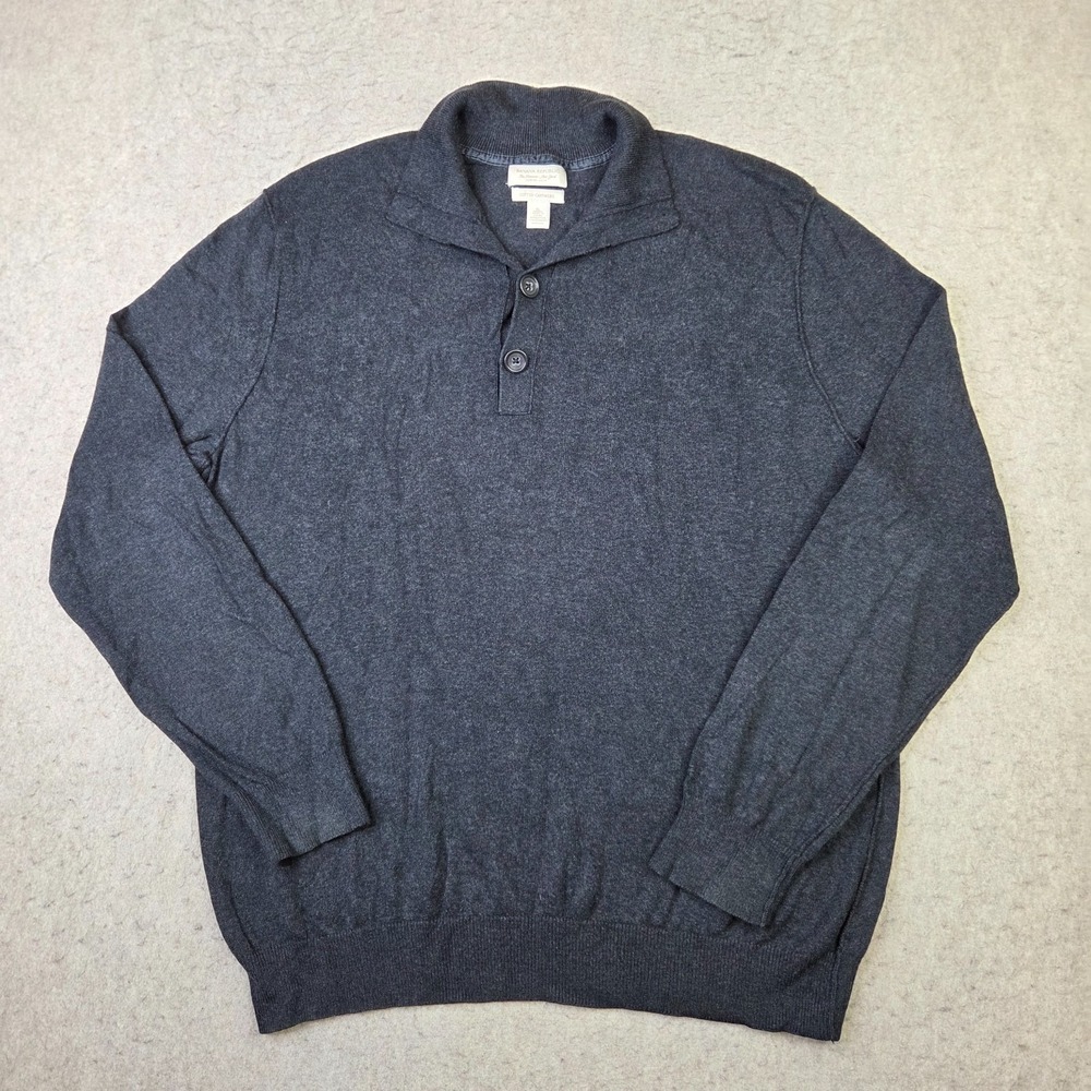 Banana Republic Cotton Cashmere Pullover Mens XL Charcoal Gray 1/4 Button